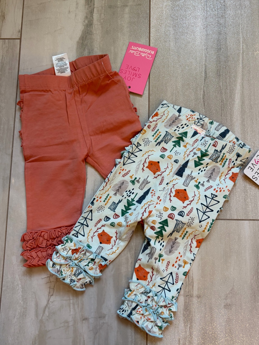 NWT RuffleButts Bundle of Fox and Terra Cotta Ruffled Leggings Pants Girls 0-6M
